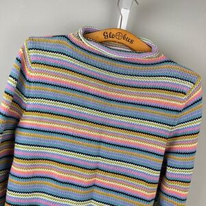 Vintage Josephine Chaus Sweater Womens M Pastel Rainbow Stripe Roll Neck